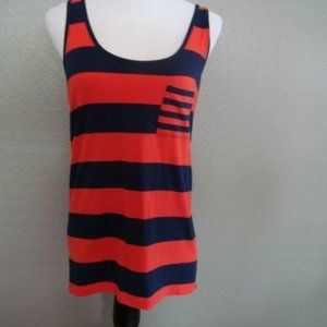French Connection Tank Top Orange Navy Blue sz L NWOT